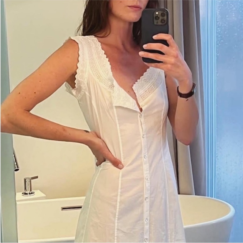 Doen White Lace-Trim Midi Dress